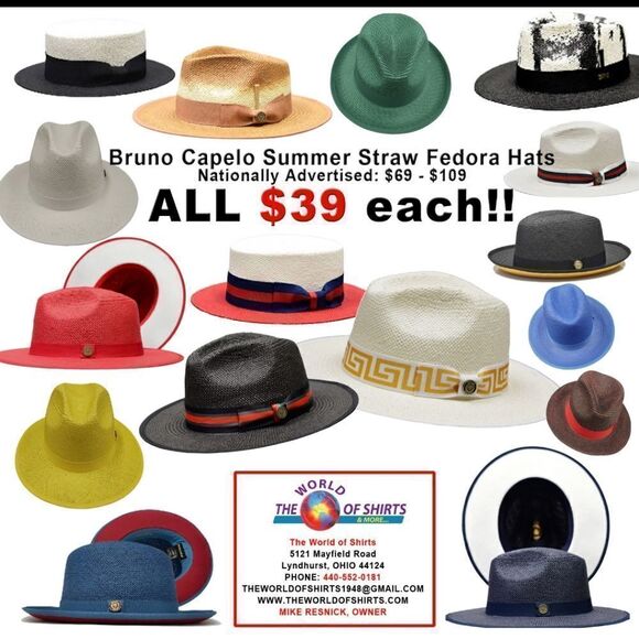 Men's Bruno Capelo Straw Fedora Hats. Nationally Advertised at $69-$109. All $39 - Picture 1 of 1